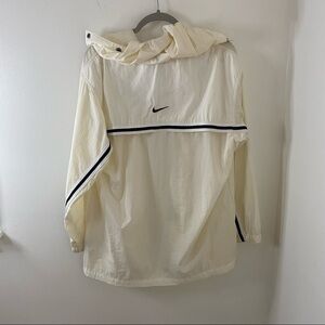 𝅺Nike Vintage Cream Full Front Button Windbreaker Jacket Hooded Size Small
